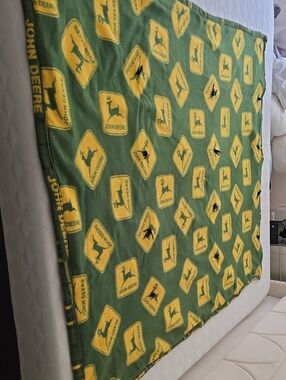 Vintage Wool Blend John Deere Green and Yellow Logo Fleece Throw